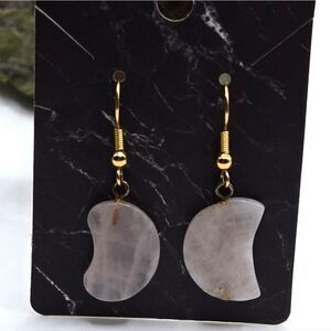 "5/$25" Goldtone Pink Rose Quartz Half Moon Dangle Earrings